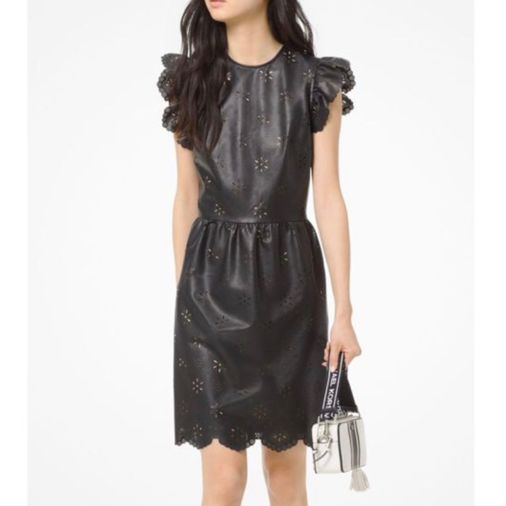 MICHAEL KORS Laser-Cut Floral Faux Leather Dress